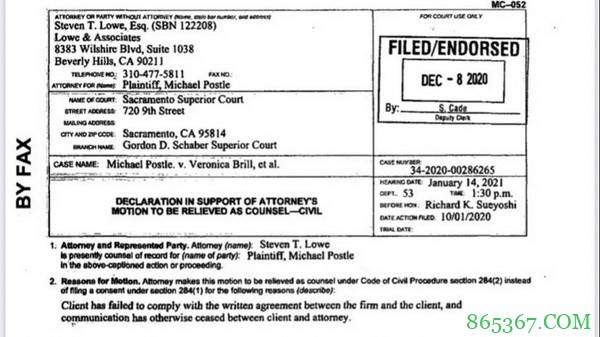 Mike Postle失去了他的律师