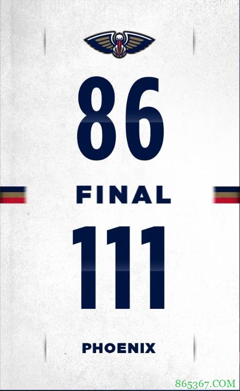 艾顿13+12 克劳德21分 锡安20分 太阳6人得分上双大胜鹈鹕