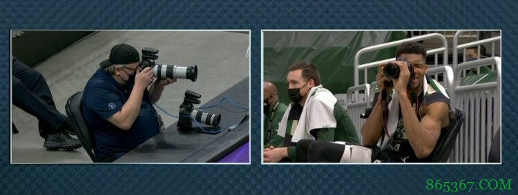 摄影师上线！字母哥三节打卡 末节借来一台相机在场边拍摄