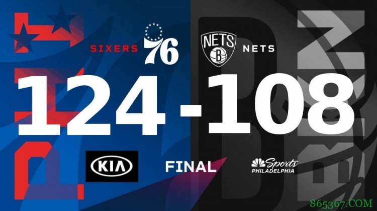 恩比德33+9 本西16+12+8 哈登26+8+10 76人轻取篮网
