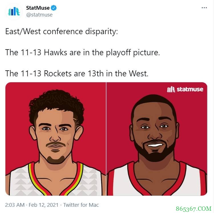 西强东弱！战绩相同 老鹰位列东部前8而火箭仅位于西部第13