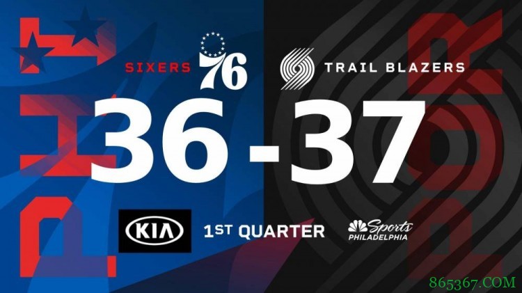 利拉德30+7 安东尼24分 恩比德35+9 开拓者双杀76人