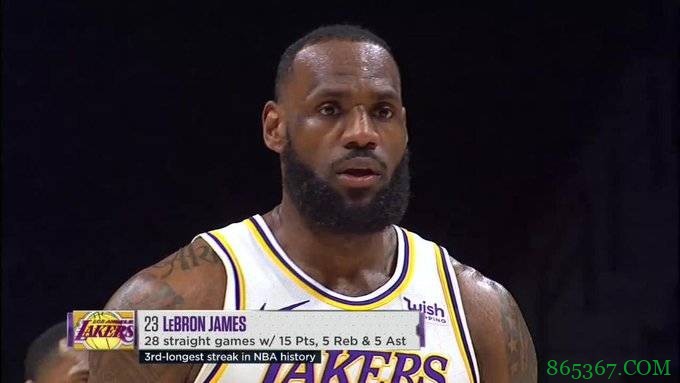 仅需半场！詹姆斯达成开季连续28场15+5+5