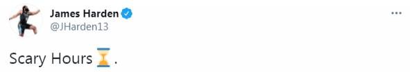 Scary Hours!哈登赛后发文:恐怖时刻