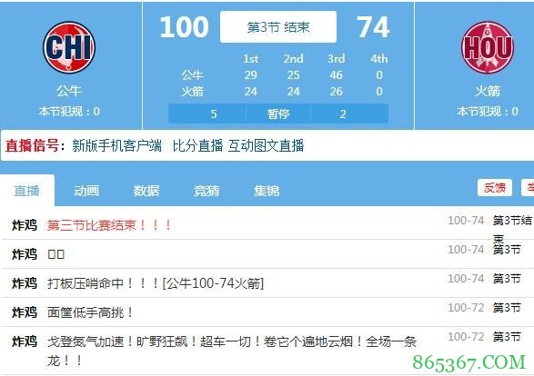 怎么赢？火箭单节净负20分 三节落后公牛26分