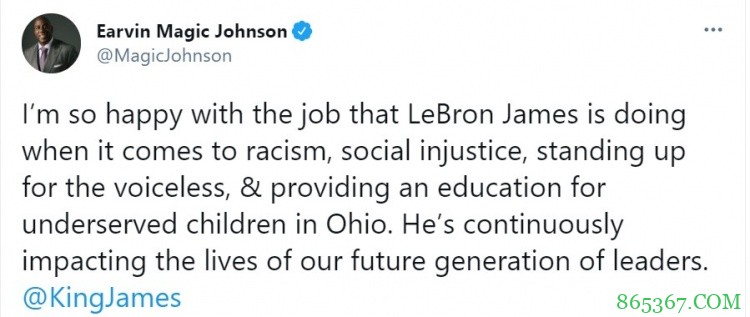 魔术师力挺詹姆斯:你的领导与牺牲将塑造这个国家的未来