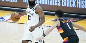 【大发扑克】哈登为篮网出战27场砍下11个三双 距离基德的队史纪录已只差1个