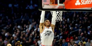 【大发体育】数据统计：最近两个赛季威少场均1.1个三分 本西场均0.05个三分