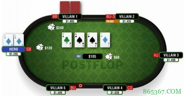 德州扑克明三条翻牌面