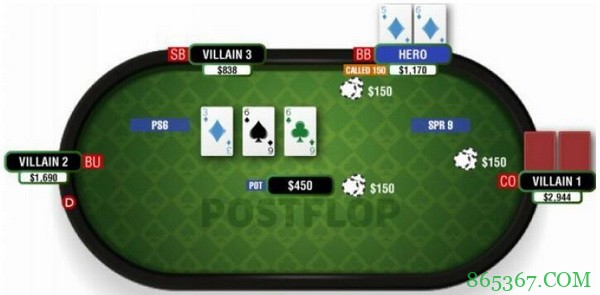 德州扑克明三条翻牌面