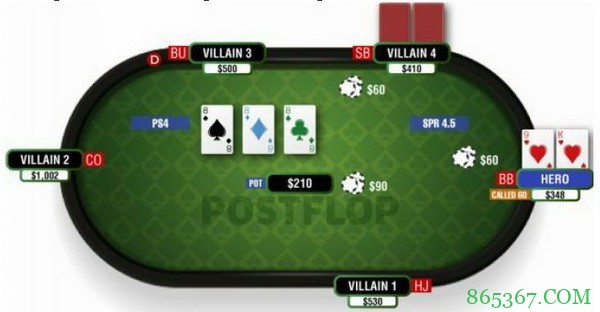 德州扑克三同张翻牌面