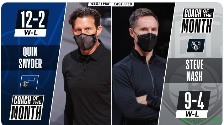 2月东西部最佳教练出炉：纳什、斯奈德分别当选