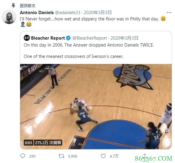 15年前的今天：艾弗森上演经典双Crossover 单回合两次晃倒对手