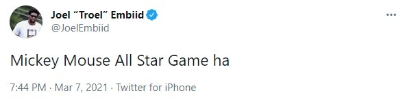 恩比德发推：米老鼠般的全明星赛 哈