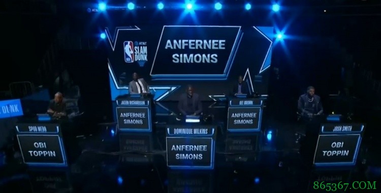 扣篮大赛:西蒙斯凭借“吻筐未遂”之扣 获3评委投票成功夺冠