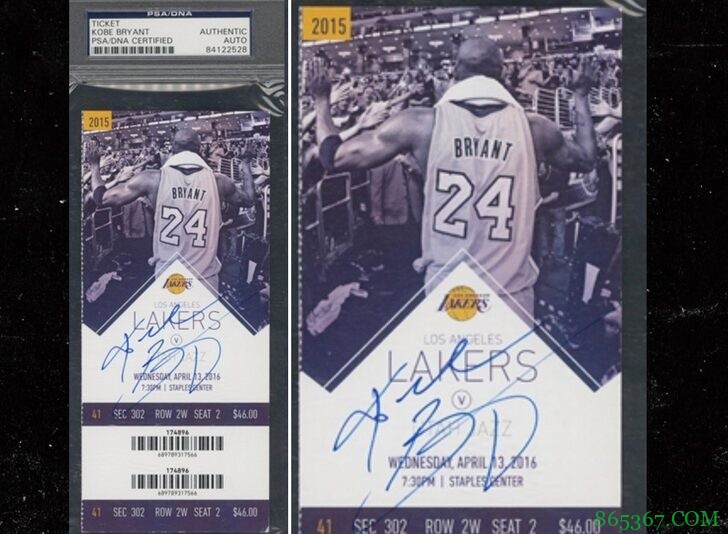 科比生涯最后一役亲签入场券被拍卖:成交价40590美元