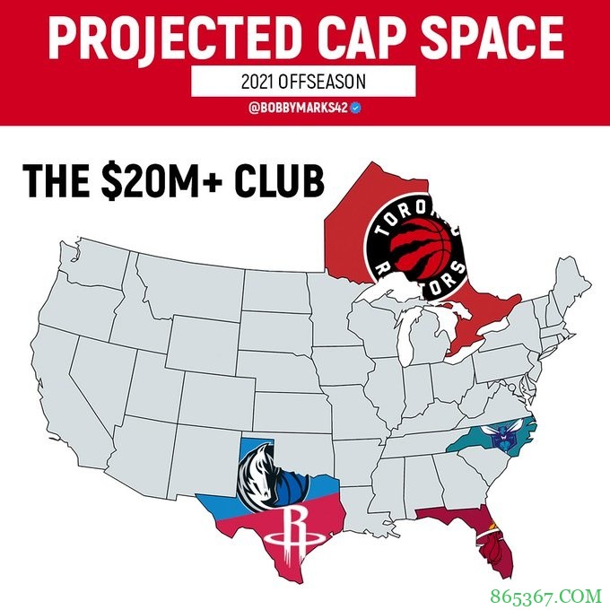 马刺雷霆尼克斯今夏均有超过4000万薪金空间 独行侠火箭有2000万