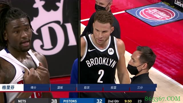 ?哈登44+14+8&6犯离场 格里芬17分 篮网险胜活塞