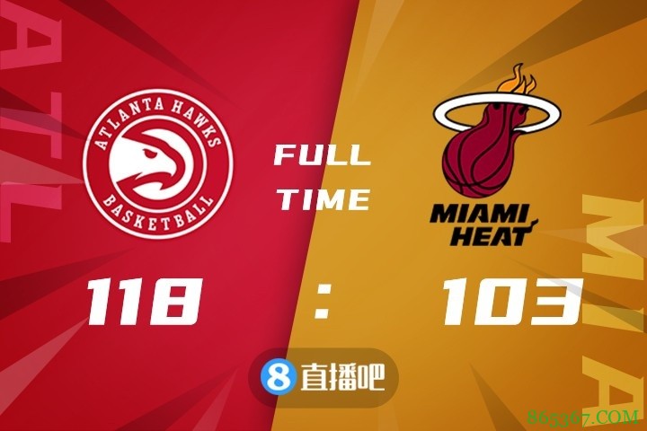 ?博格丹21+8 科林斯20+8 纳恩21分 老鹰6人上双掀翻热火