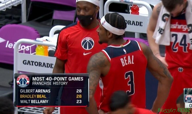 比尔轰下生涯第28次40+ 追平阿里纳斯并列奇才队史第一