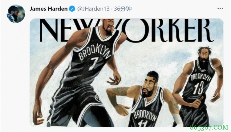哈登晒最新一期《纽约客》封面 但裁掉了背后的尼克斯球员