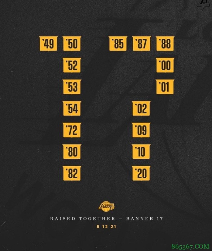 湖人官推晒图预热:今夜!我们将升起队史第17面总冠军旗帜