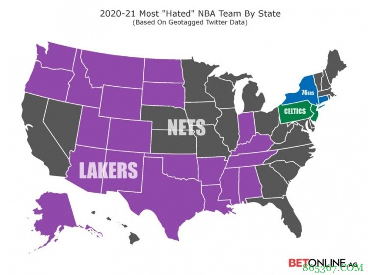 4月全美仇恨值最高NBA球队：篮网居首 湖人第二