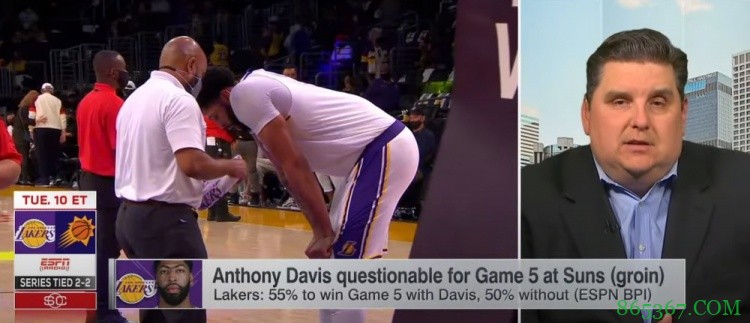 BPI指数预测：若浓眉出战湖人有55%概率赢G5 反之仍有50%