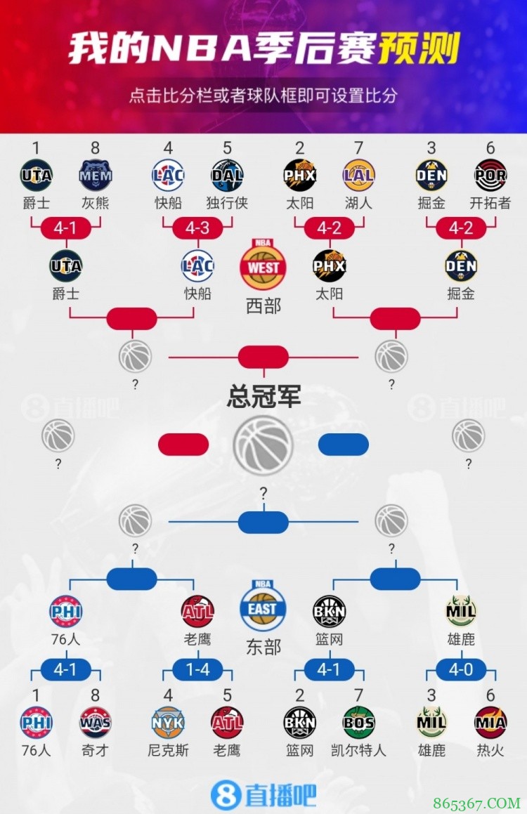 【大发体育预测帝】快来晒出你的季后赛首轮预测图！