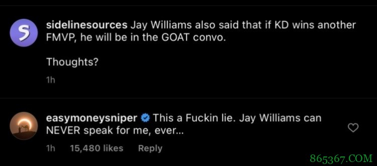 KD怒喷杰-威廉姆斯:满口谎言 你永远不能代表我说话