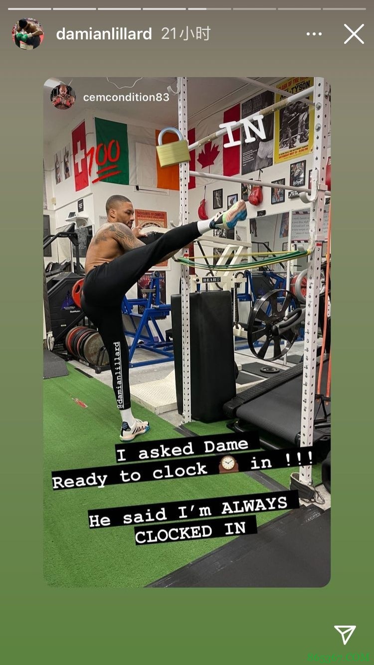 马不停蹄！利拉德更新INS晒自己回归健身房的动态