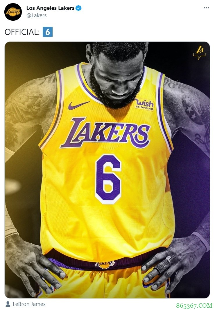 湖人官宣詹姆斯改穿6号 本人转发并评论6️⃣?