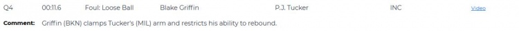 篮网VS雄鹿最后2分钟裁判报告:漏判格里芬对塔克夹手犯规