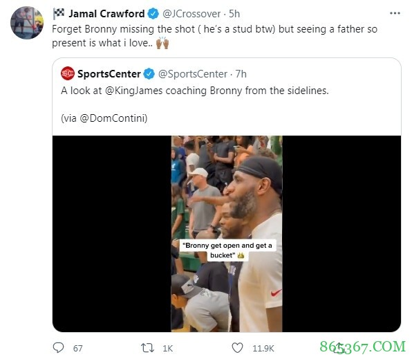 ?詹姆斯现场观战布朗尼比赛 后者错失三分绝杀