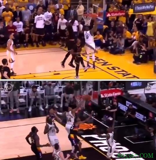 ?几分相像？美媒对比詹姆斯vs字母哥追身钉板大帽