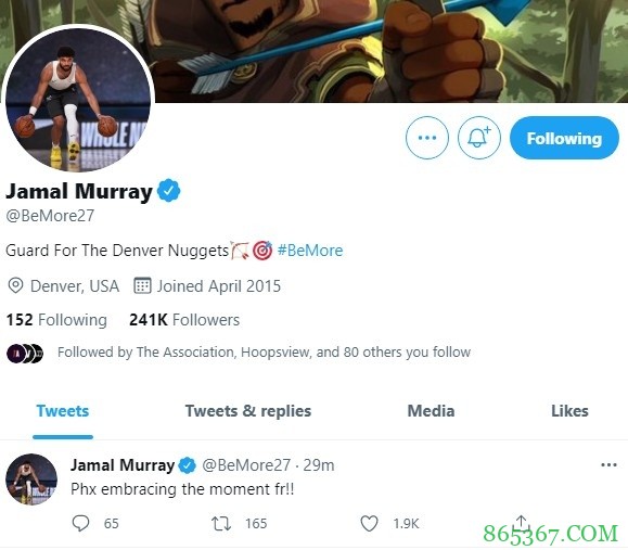 网友：加入湖人你也可以享受太阳这般胜利的感觉 穆雷点赞