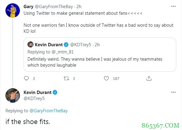 杜兰特:勇士球迷很奇怪 他们相信我会嫉妒我的队友