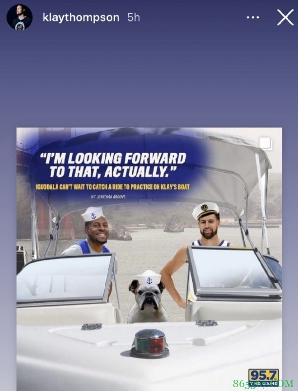 克莱晒船照@一哥：打比赛时 我们开船去~