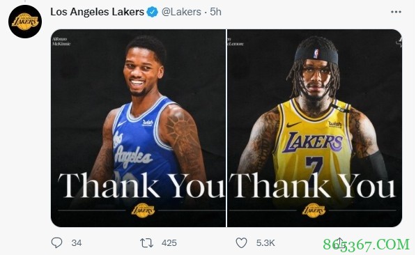 湖人官方晒照致谢九位离队成员 詹姆斯转发??✊??