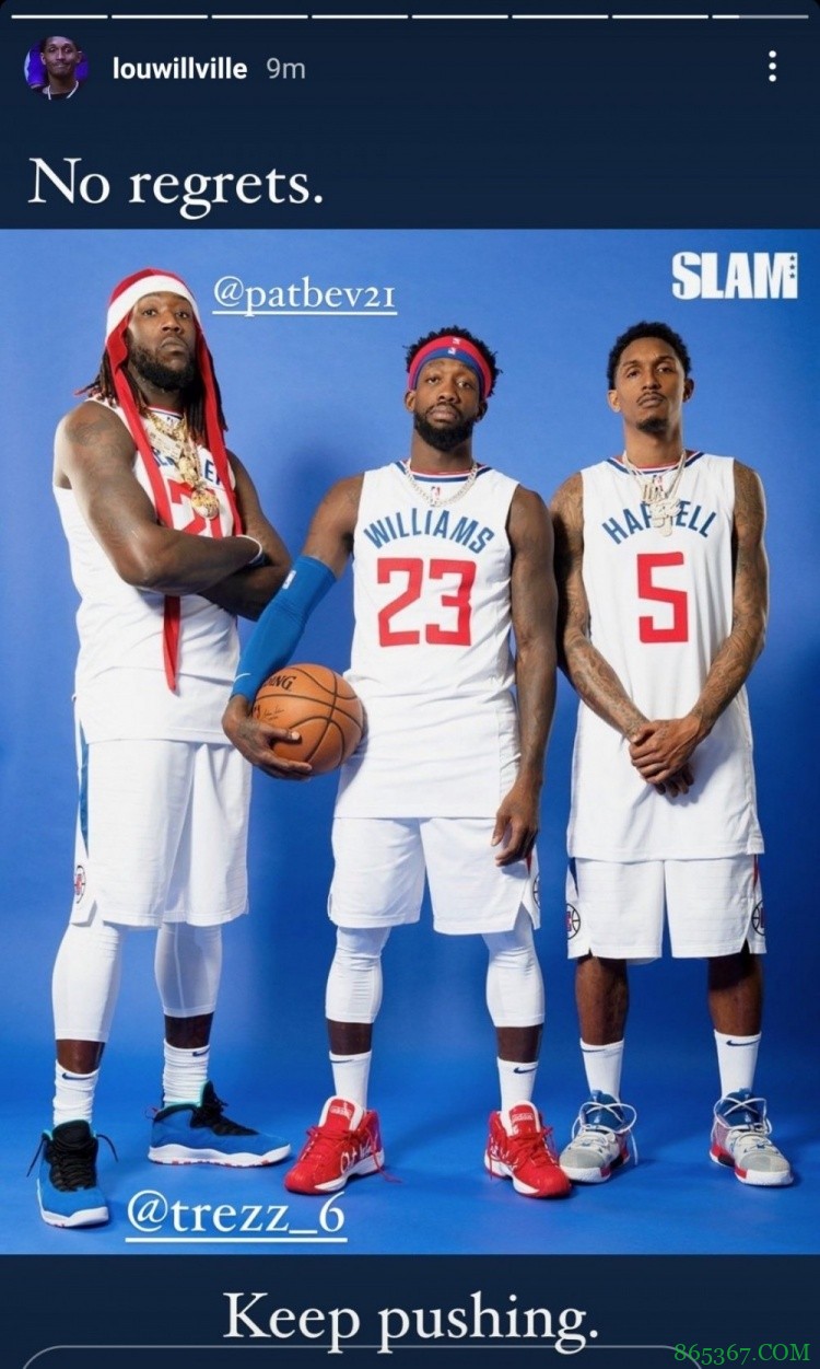 路威晒快船三人组合照：无怨无悔 继续努力