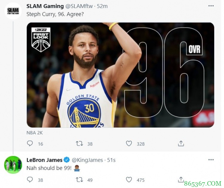 美媒转发库里2k能力值：大家同意吗？詹姆斯：不同意 应该99