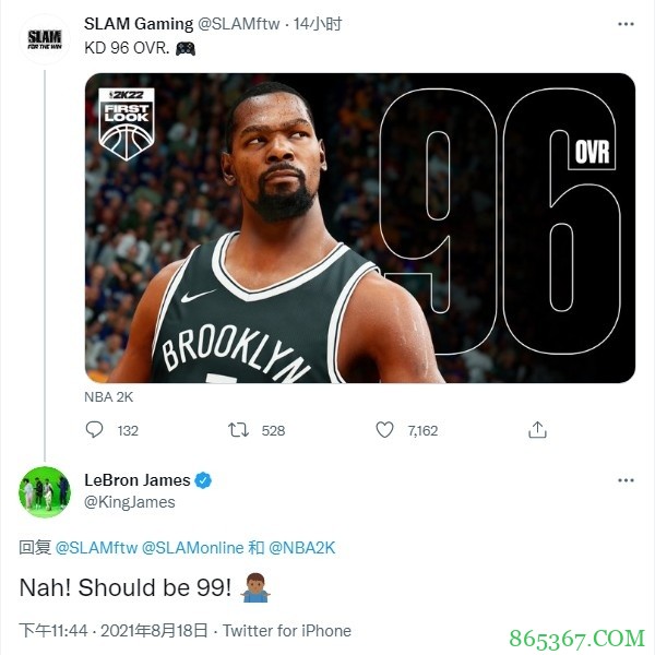 历代2K仅6名当季球员评分达99:詹科佛各完成2次 狼王4次荣膺