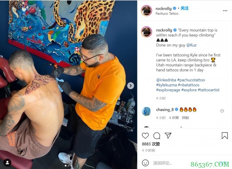 库兹马新增两处文身 手上图案为2020年湖人总冠军奖杯