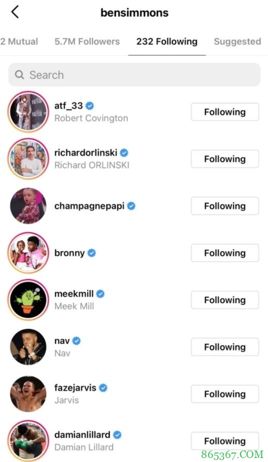 有了眉目?恩比德Ins关注CJ 本西则关注了利拉德