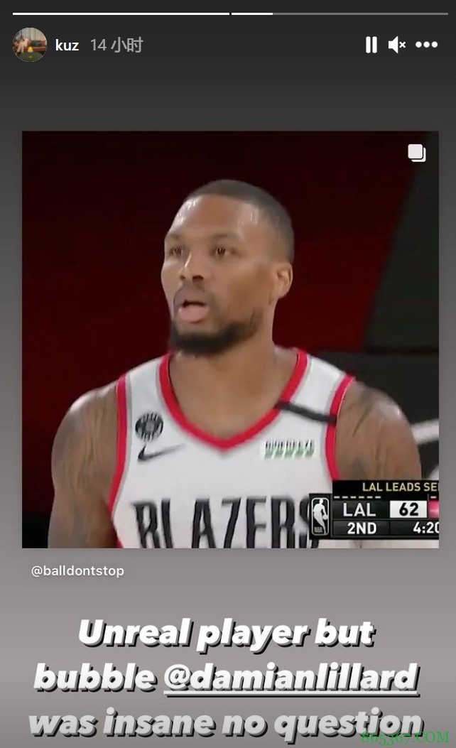 库兹马转发利拉德集锦:复赛园区中的利拉德毫无疑问是杀疯了!
