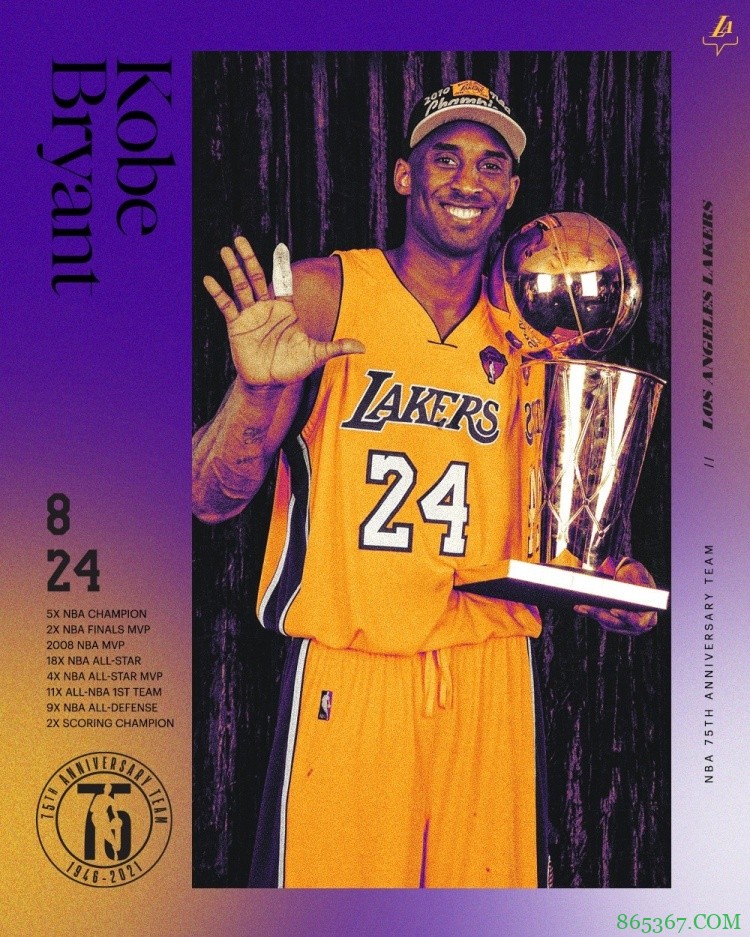 豪门！湖人官推晒照恭喜队史13名球员入选75大球星