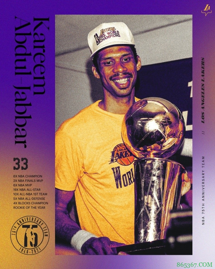 豪门！湖人官推晒照恭喜队史13名球员入选75大球星