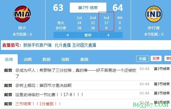 打平库里!热火单节17-8步行者 两队合计砍25分?