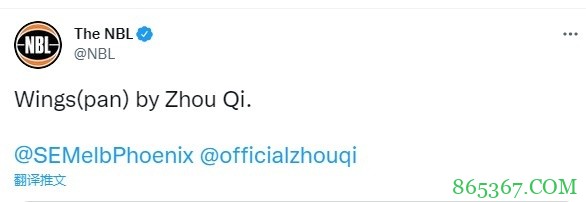 NBL官推周琦张开双臂图：周琦的翅膀