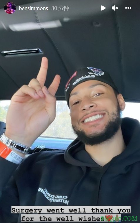 本-西蒙斯晒照报平安:手术很顺利 感谢大家的祝福❤️?